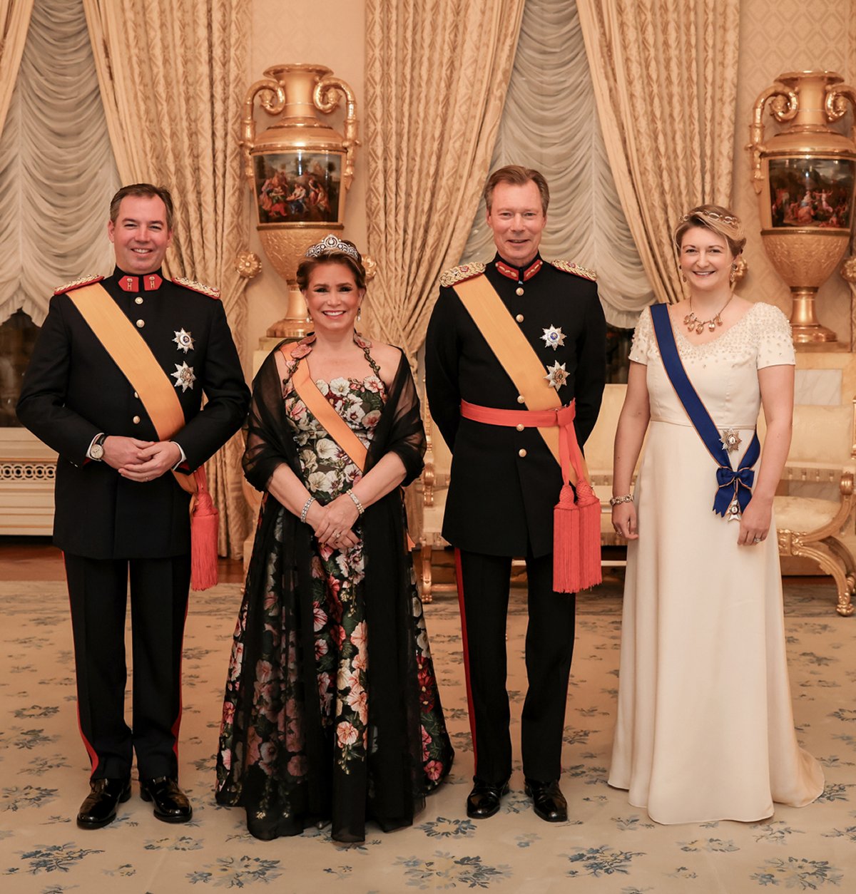 The Grand Duke and Grand Duchess of Luxembourg, with the Hereditary Grand Duke and Hereditary Grand Duchess, host a New Year's reception at the Grand Ducal Palace in Luxembourg on January 15, 2025 (Maison du Grand-Duc)