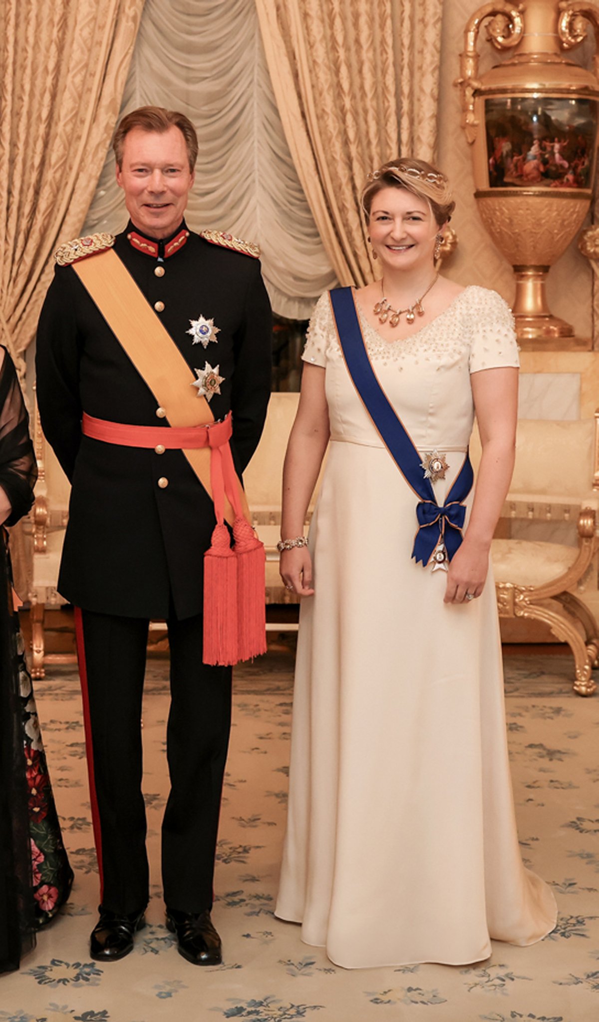 The Grand Duke and Grand Duchess of Luxembourg, with the Hereditary Grand Duke and Hereditary Grand Duchess, host a New Year's reception at the Grand Ducal Palace in Luxembourg on January 15, 2025 (Maison du Grand-Duc)
