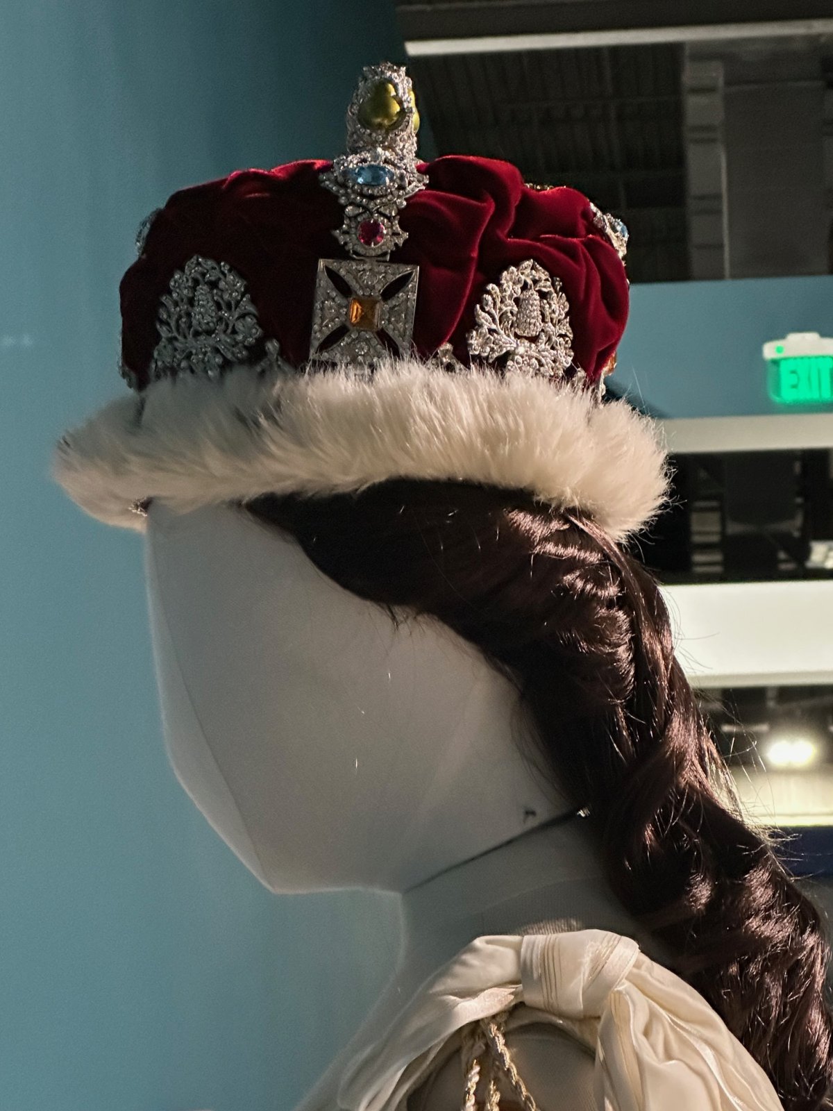 The coronation ensemble from The Princess Diaries films is displayed as part of the "All That Glitters: The Crown Jewels of the Walt Disney Archives" exhibition at the Arlington Museum of Art, 2024 (Photo generously provided by Lady Maria)