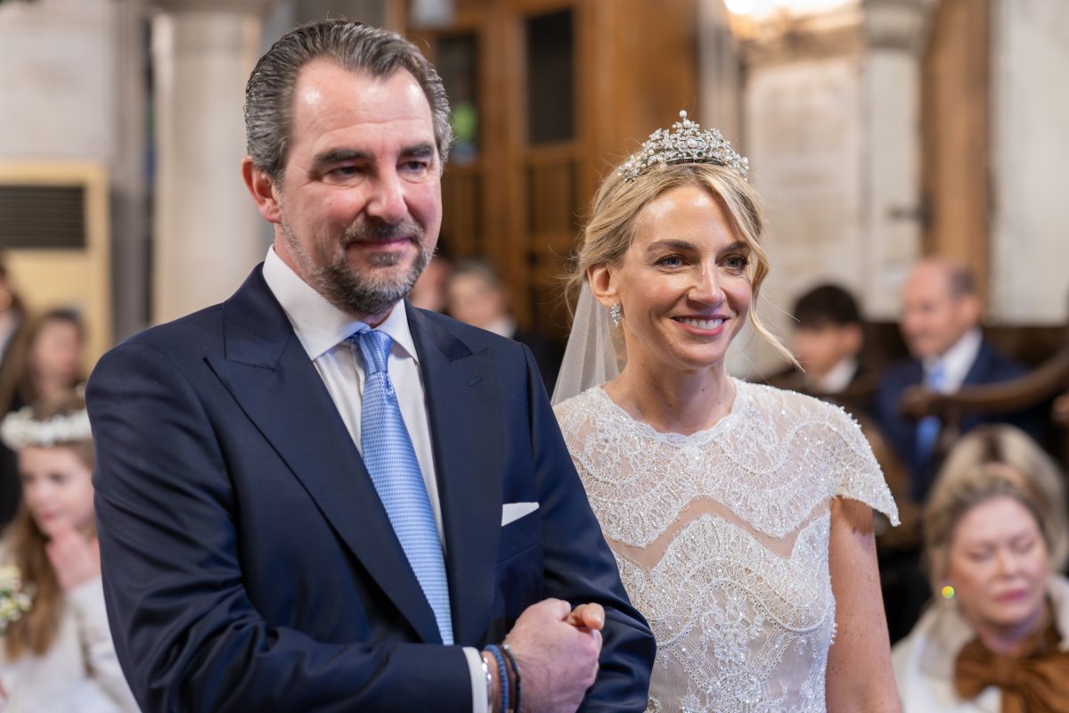 Official wedding photo of Prince Nikolaos and Chrysi Vardinogianni, taken in Athens on February 7, 2025 (Nicky Economou/Greek Royal Family)