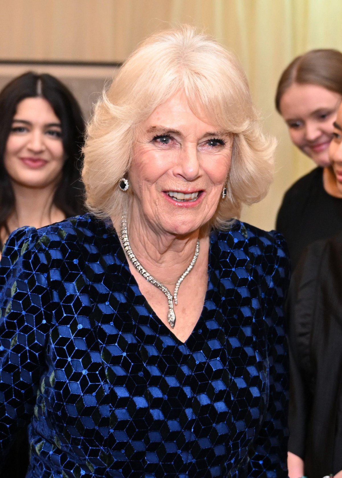 Queen Camilla attends a dinner in celebration of Slow Food at King Charles III's Gloucestershire estate, Highgrove House, on February 7, 2025 (Finnbarr Webster/PA Images/Alamy)