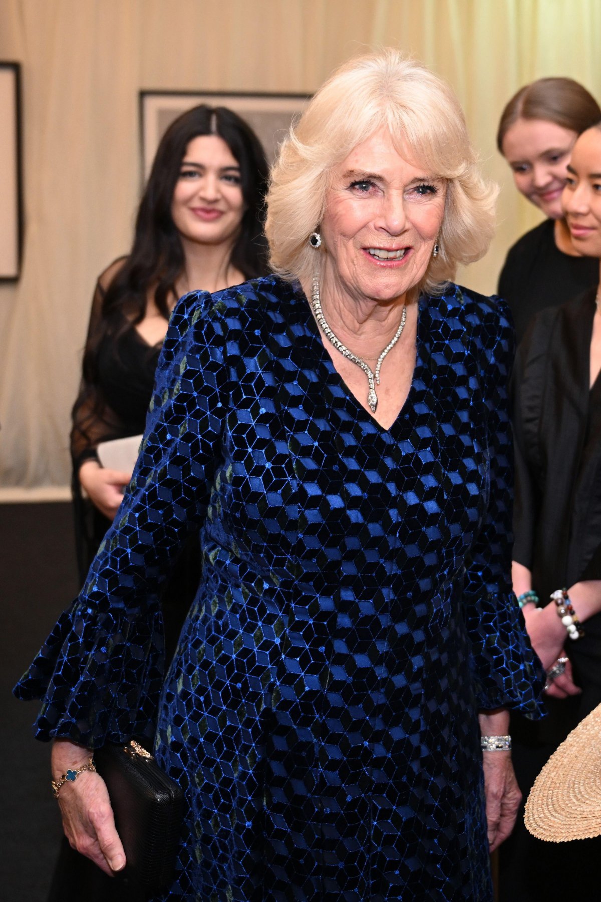 Queen Camilla attends a dinner in celebration of Slow Food at King Charles III's Gloucestershire estate, Highgrove House, on February 7, 2025 (Finnbarr Webster/PA Images/Alamy)