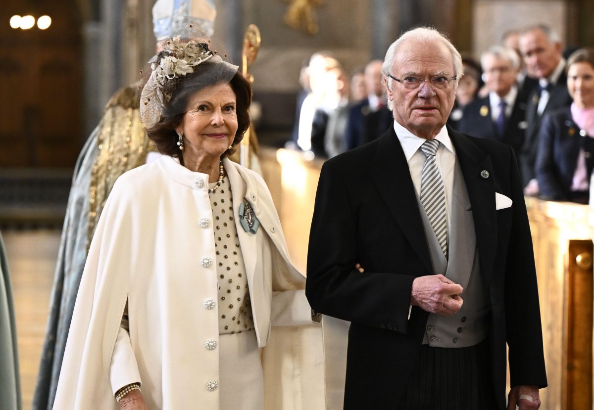 The King and Queen of Sweden attend a Te Deum service in honor of the birth of their granddaughter, Princess Ines, in the chapel of the Royal Palace in Stockholm on February 10, 2025 (Christine Olsson/TT News Agency/Alamy)
