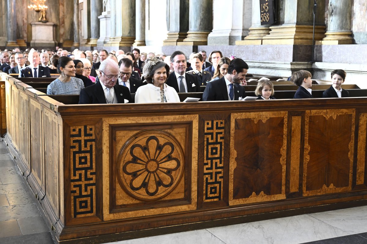 Members of the Swedish royal family attend a Te Deum service in honor of the birth of Princess Ines in the chapel of the Royal Palace in Stockholm on February 10, 2025 (Christine Olsson/TT News Agency/Alamy)