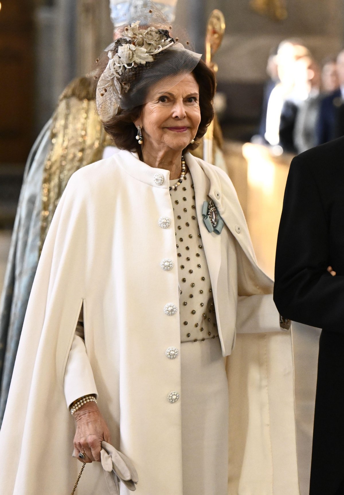 Queen Silvia of Sweden attends a Te Deum service in honor of the birth of Princess Ines in the chapel of the Royal Palace in Stockholm on February 10, 2025 (Christine Olsson/TT News Agency/Alamy)