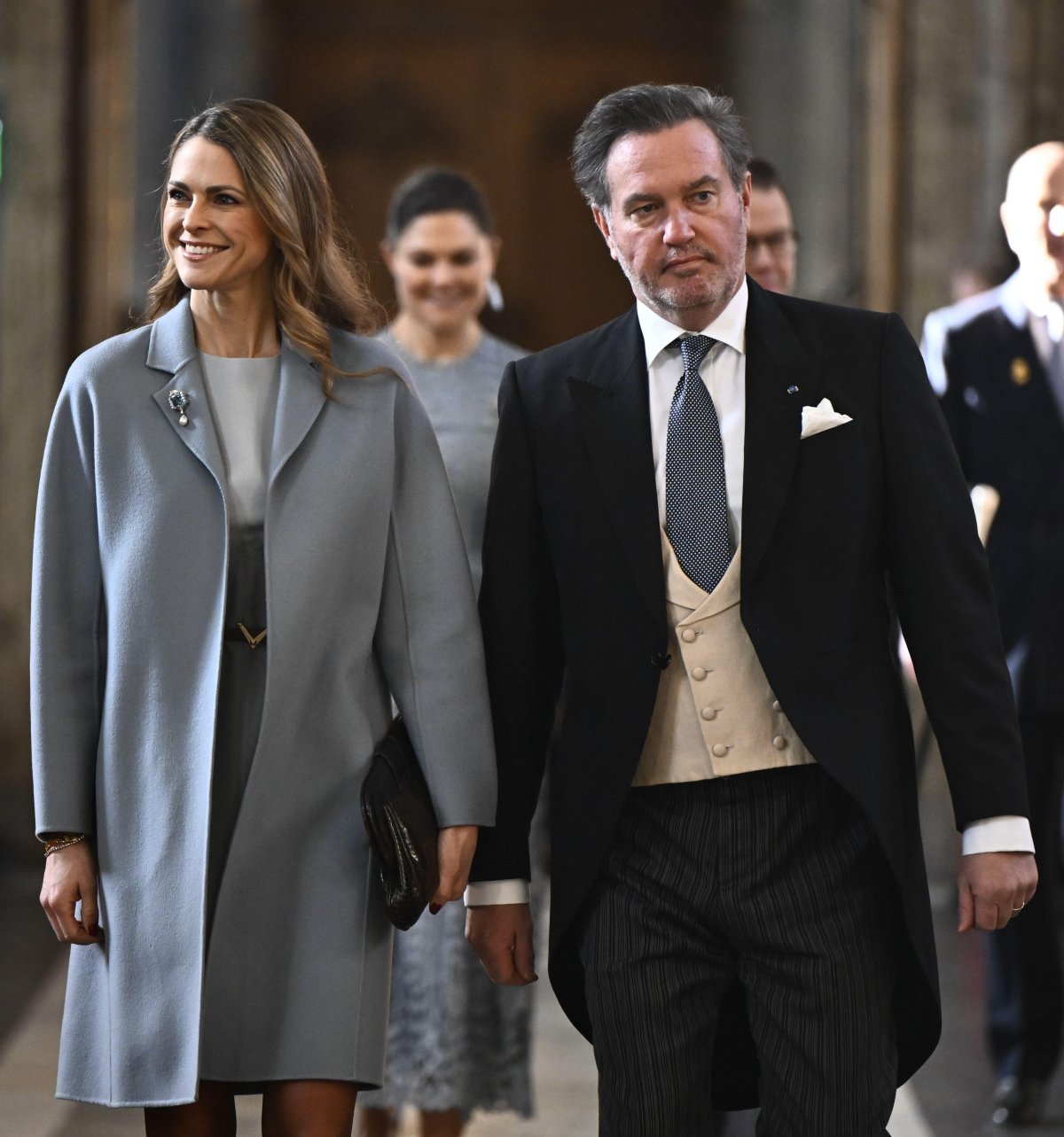 Princess Madeleine of Sweden and Christopher O'Neill attend a Te Deum service in honor of the birth of Princess Ines in the chapel of the Royal Palace in Stockholm on February 10, 2025 (Christine Olsson/TT News Agency/Alamy)