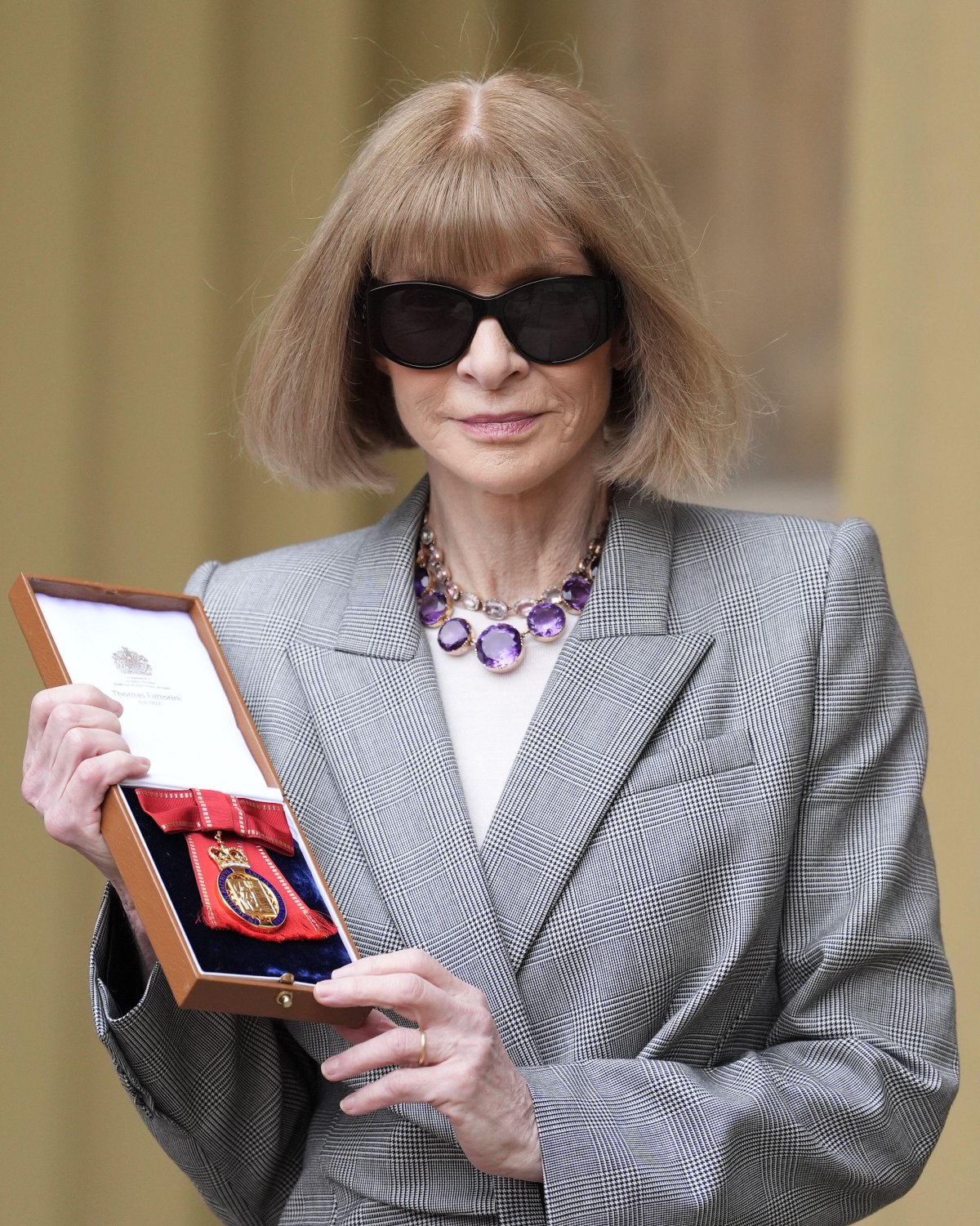 Dame Anna Wintour is pictured after being made a Companion of Honour at Buckingham Palace in London on February 4, 2025 (Andrew Matthews/PA Images/Alamy)