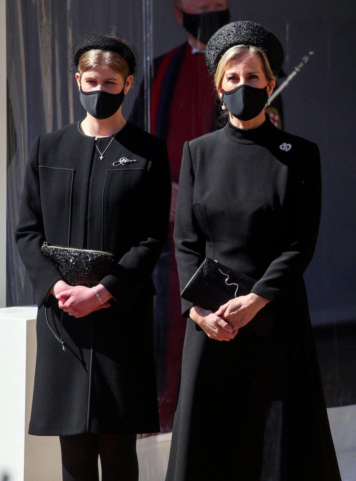The Countess of Wessex and Lady Louise Windsor attend the funeral for Prince Philip, Duke of Edinburgh at St. George's Chapel, Windsor on April 17, 2021 (Steve Parsons/PA Images/Alamy)
