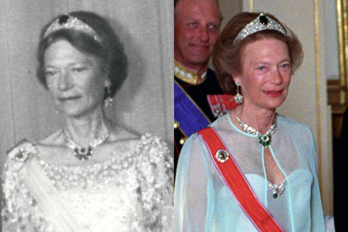 Josephine-Charlotte of Luxembourg (left) during a state visit from the King and Queen of Sweden in 1983 and (right) during a state visit to Norway in 1990 (Keystone Press/Alamy, Bjørn Sigurdsøn/NTB/Alamy)