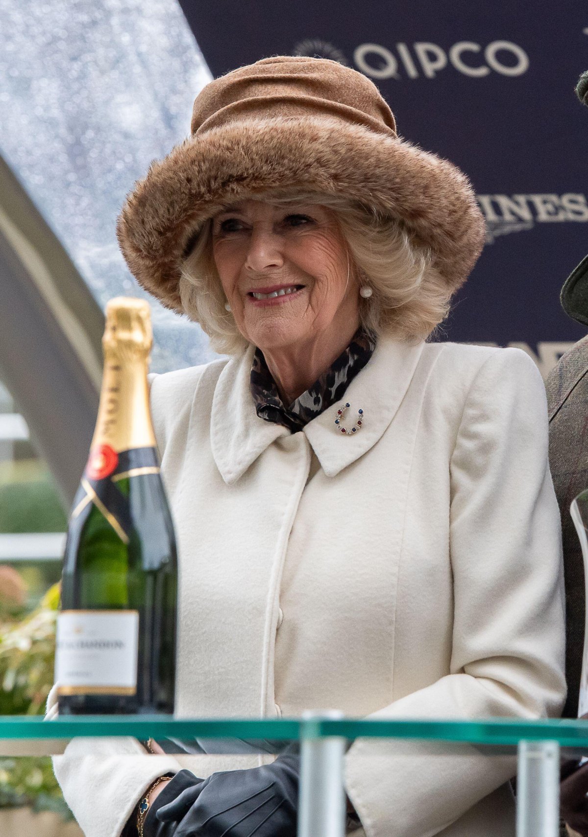 Queen Camilla attends the Betfair Ascot Chase Raceday on February 15, 2025 (Maureen McLean/Alamy)