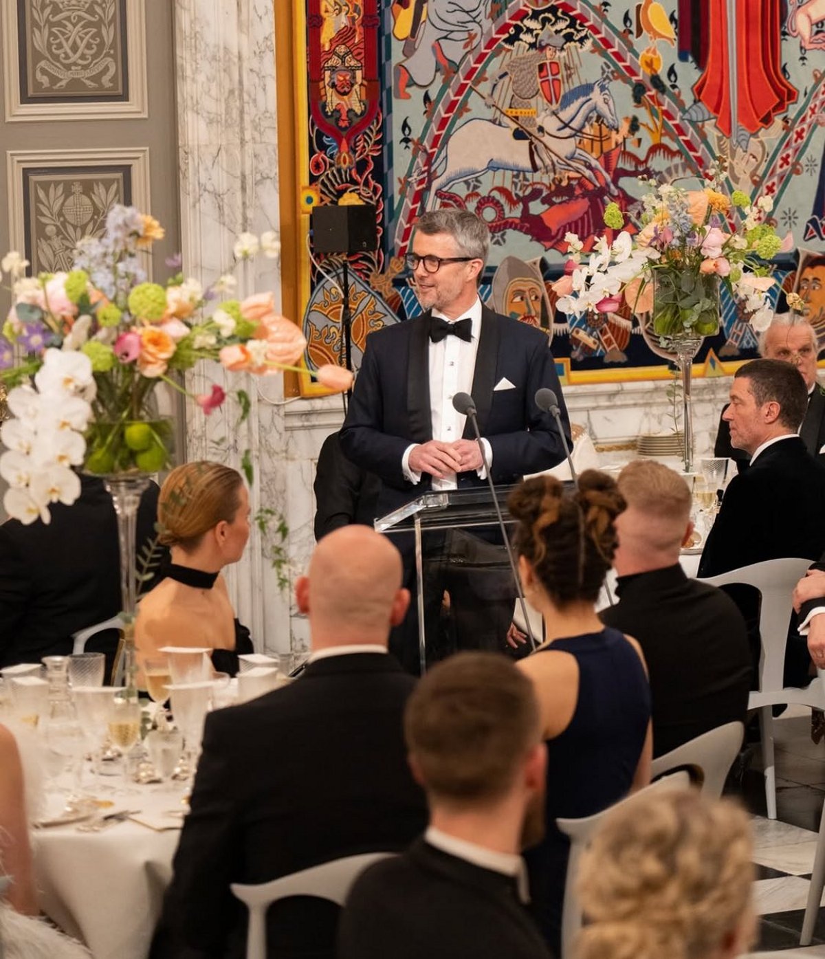 The King of Denmark delivers remarks during an arts and culture banquet at Christiansborg Palace in Copenhagen on February 28, 2025 (Kongehuset)