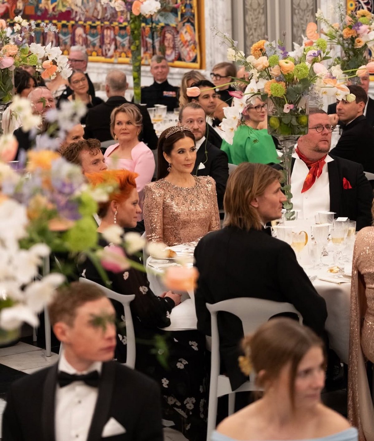 The Queen of Denmark attends an arts and culture banquet at Christiansborg Palace in Copenhagen on February 28, 2025 (Kongehuset)
