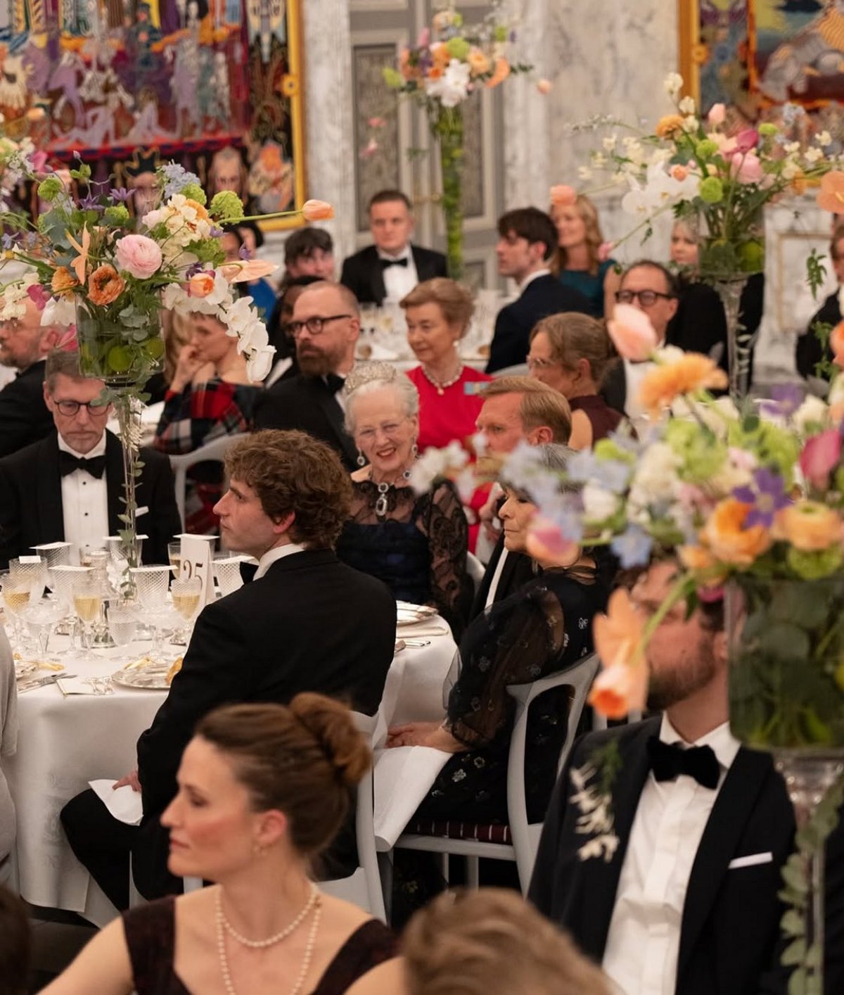 Queen Margrethe of Denmark attends an arts and culture banquet at Christiansborg Palace in Copenhagen on February 28, 2025 (Kongehuset)