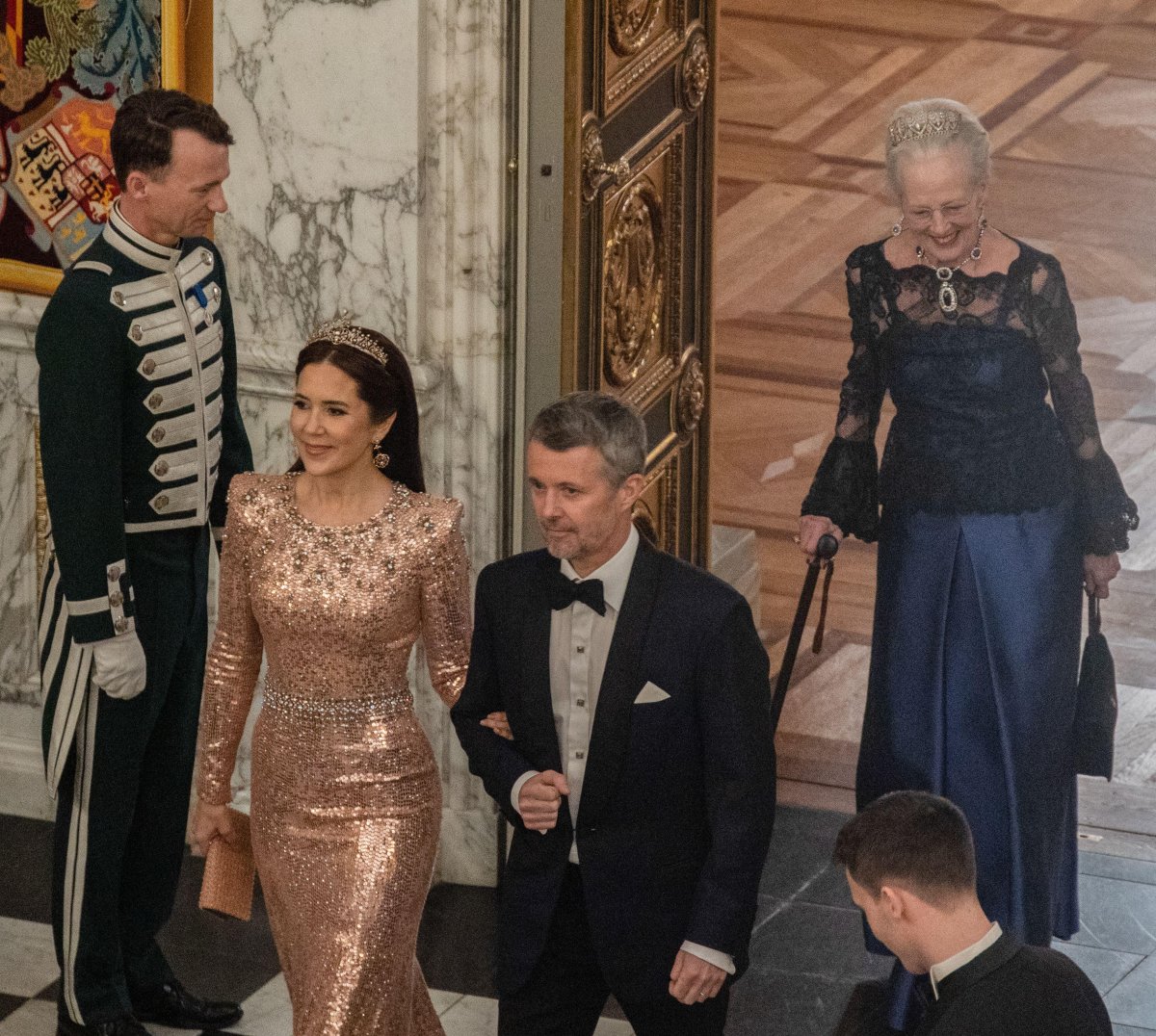 The King and Queen of Denmark, with Queen Margrethe, host an arts and culture banquet at Christiansborg Palace in Copenhagen on February 28, 2025 (Kristian Tuxen Ladegaard Berg/Zuma Press/Alamy)
