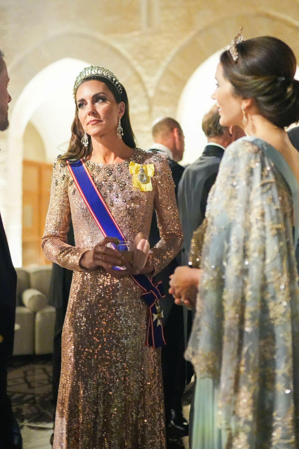 The Princess of Wales speaks with the Crown Prince and Crown Princess of Denmark during a banquet celebrating the wedding of the Crown Prince of Jordan in Amman on June 1, 2023 (Royal Hashemite Court/Albert Nieboer/DPA Picture Alliance/Alamy)