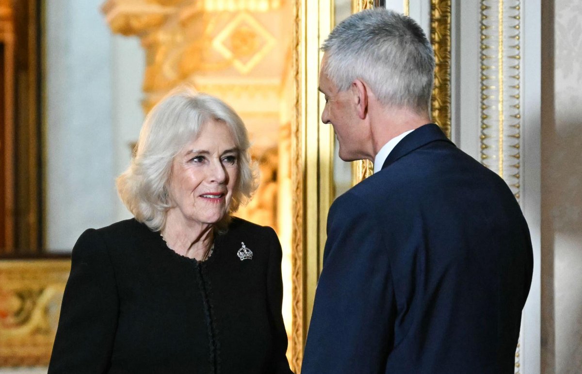 Queen Camilla hosts a reception to celebrate the final of BBC's creative writing competition, 500 Words, at Buckingham Palace on February 26, 2025 (Justin Tallis/PA Images/Alamy)