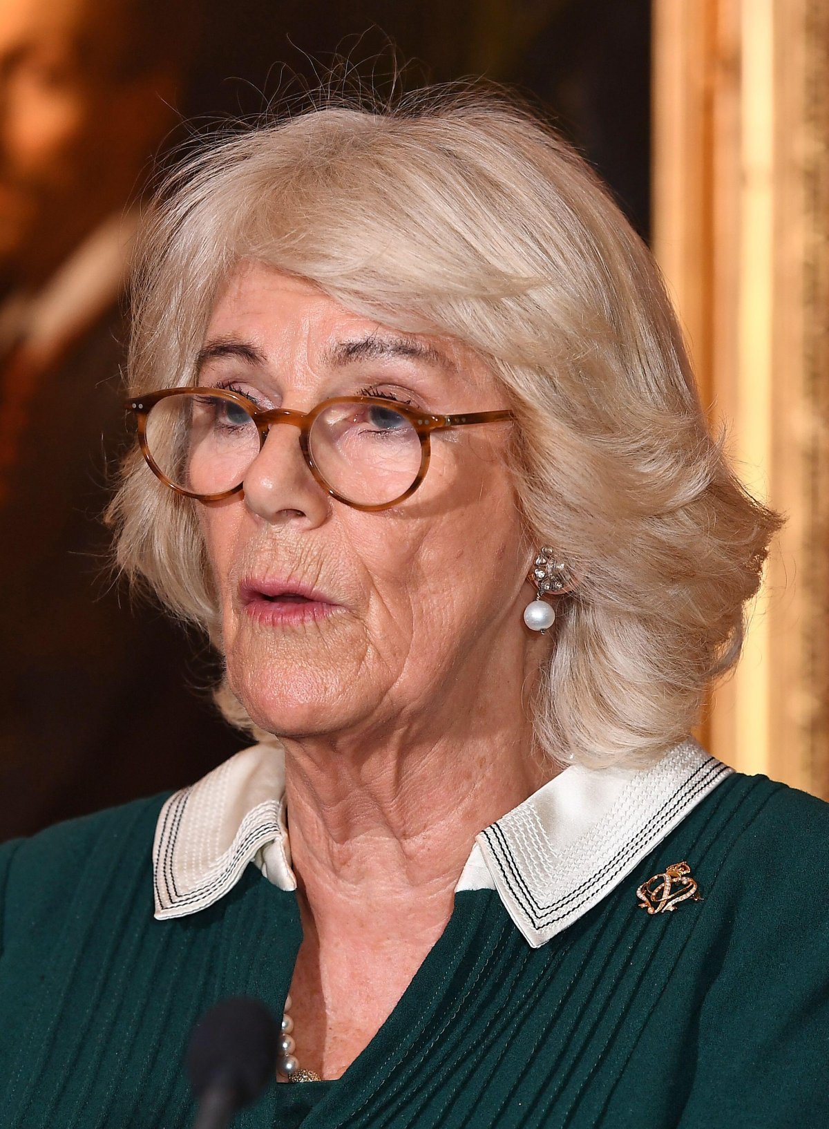 The Duchess of Cornwall delivers remarks during a reception for winners of the Queen's Commonwealth Essay Competition at Buckingham Palace on October 31, 2019 (Jeff Spicer/PA Images/Alamy)