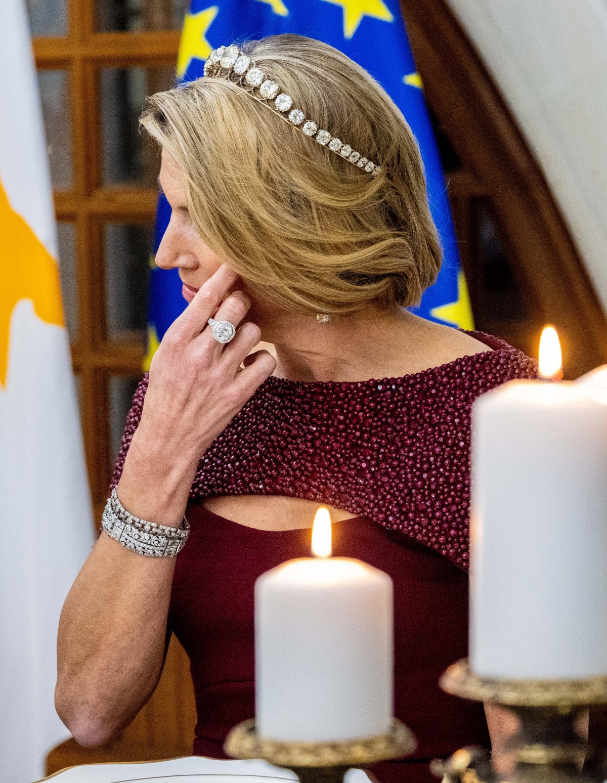 The Queen of the Netherlands attends a state banquet at the Presidential Palace in Nicosia during a state visit to Cyprus on March 4, 2025 (Patrick van Emst/NLBeeld/Alamy)