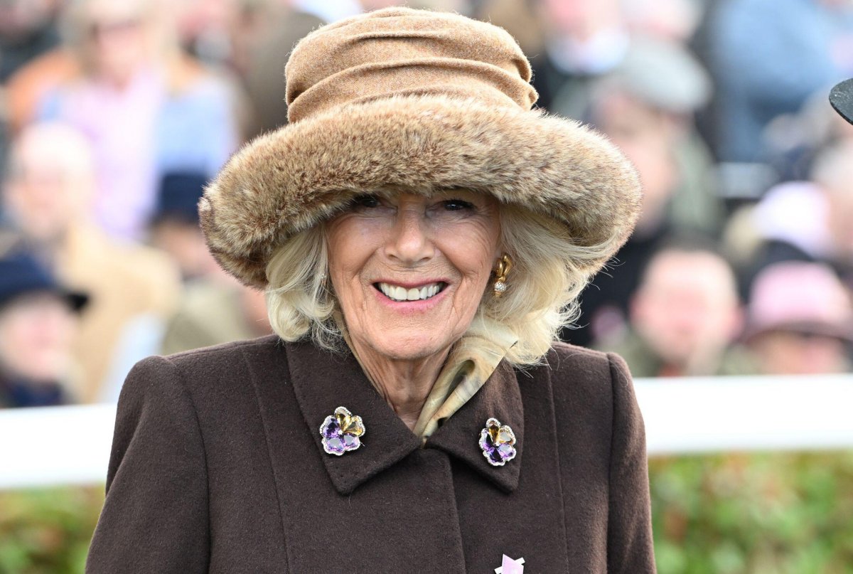 Queen Camilla attends the second day of the Cheltenham Festival in Gloucestershire on March 12, 2025 (Eddie Mulholland/PA Images/Alamy)