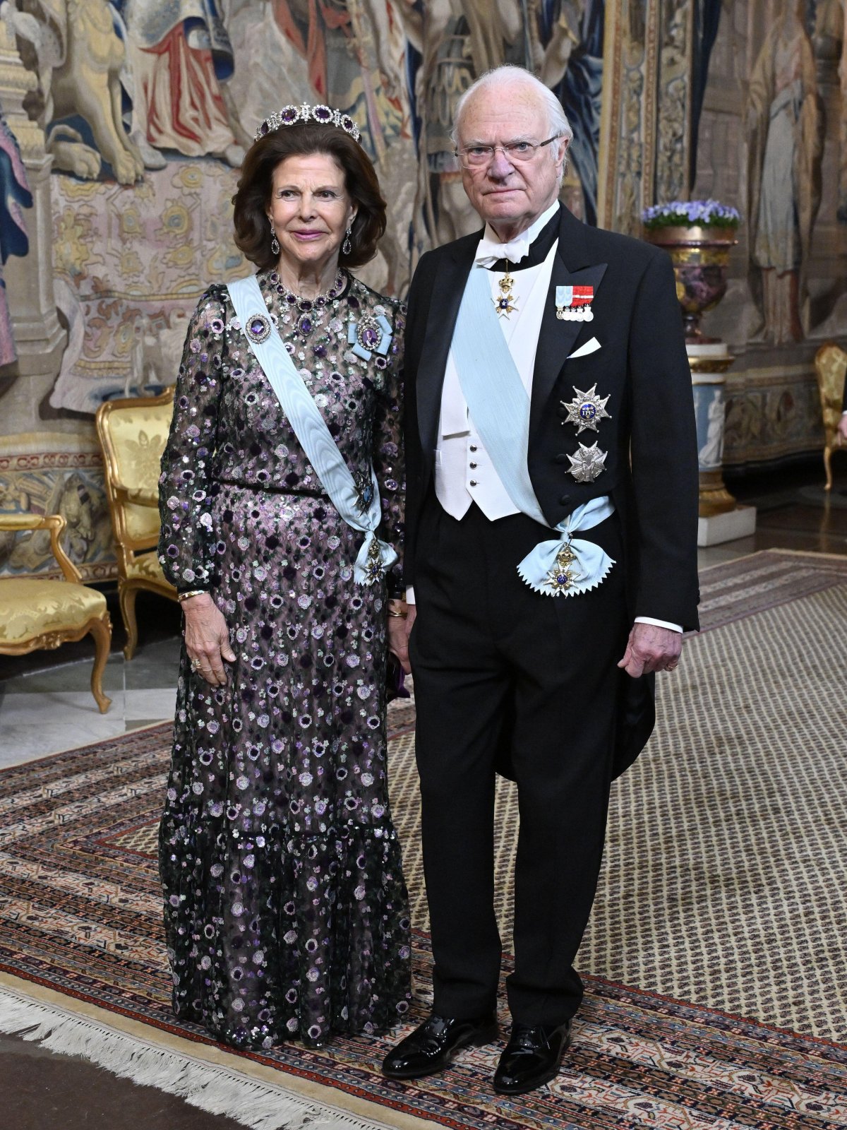The King and Queen of Sweden attend a representation dinner at the Royal Palace in Stockholm on March 19, 2025 (Jonas Ekströmer/TT News Agency/Alamy)