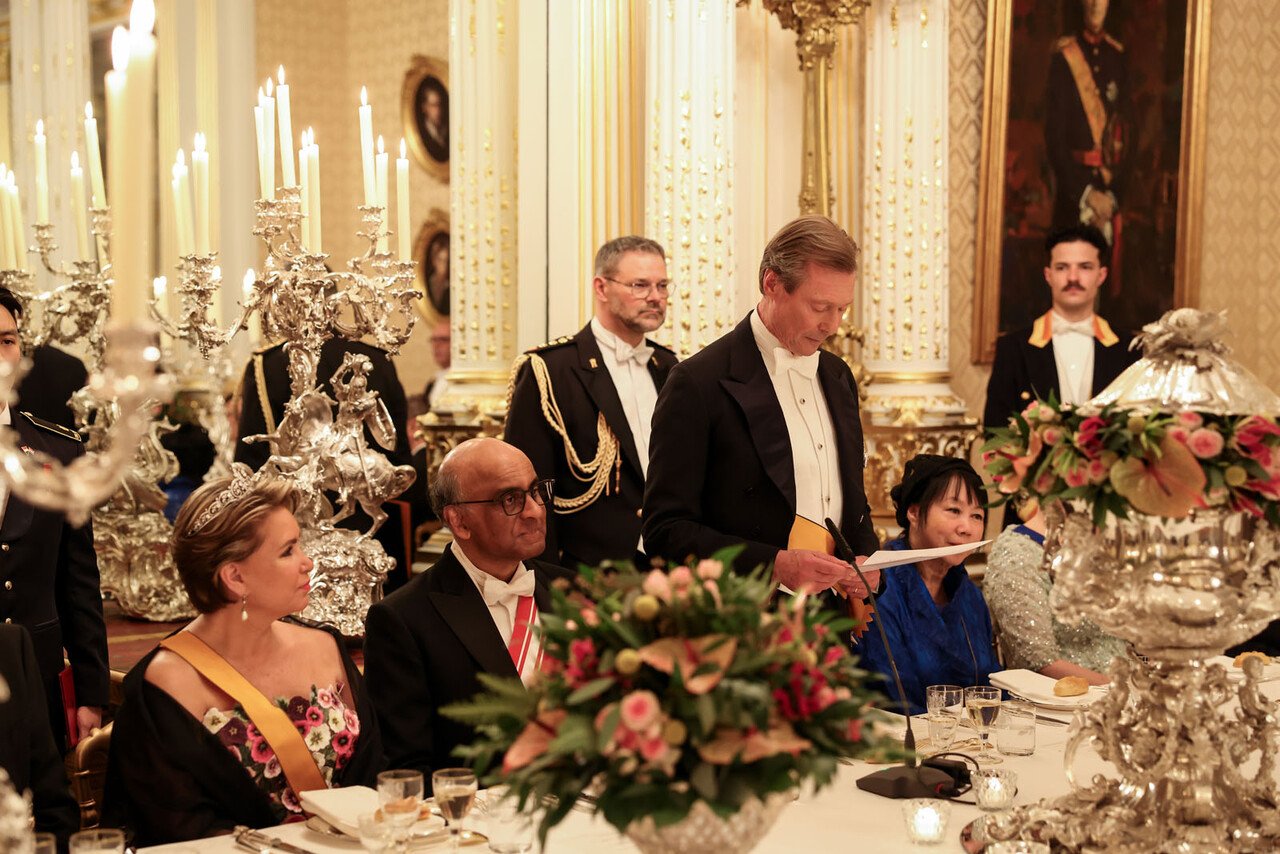 The Grand Duke and Grand Duchess of Luxembourg host a state banquet for the visiting President and First Lady of Singapore on March 27, 2025 (Sophie Margue/Maison du Grand Duc)