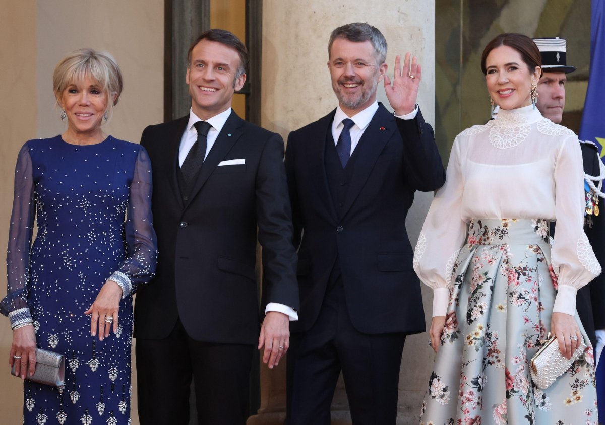 The King and Queen of Denmark attend a state dinner hosted by President Emmanuel Macron at the Elysee Palace in Paris on March 31, 2025 (Maya Vidon-White/UPI/Alamy)
