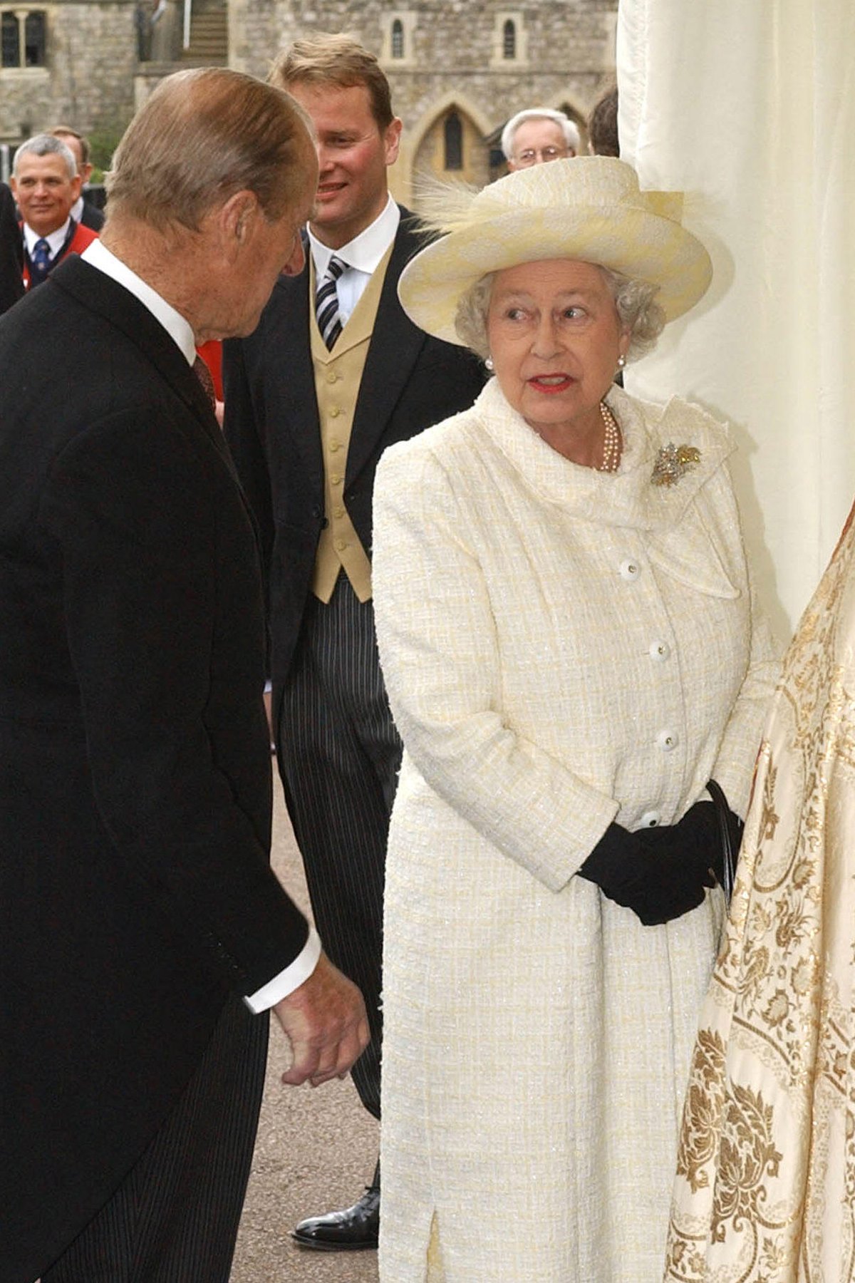 The Queen and the Duke of Edinburgh attend the blessing of the marriage of the Prince of Wales and the Duchess of Cornwall at St. George's Chapel, Windsor on April 9, 2005 (Martyn Hayhow/PA Images/Alamy)