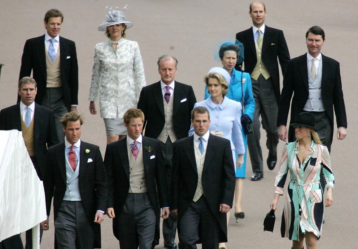 Members of the British royal family attend the blessing of the marriage of the Prince of Wales and the Duchess of Cornwall at St. George's Chapel, Windsor on April 9, 2005 (Odd Andersen/PA Images/Alamy)