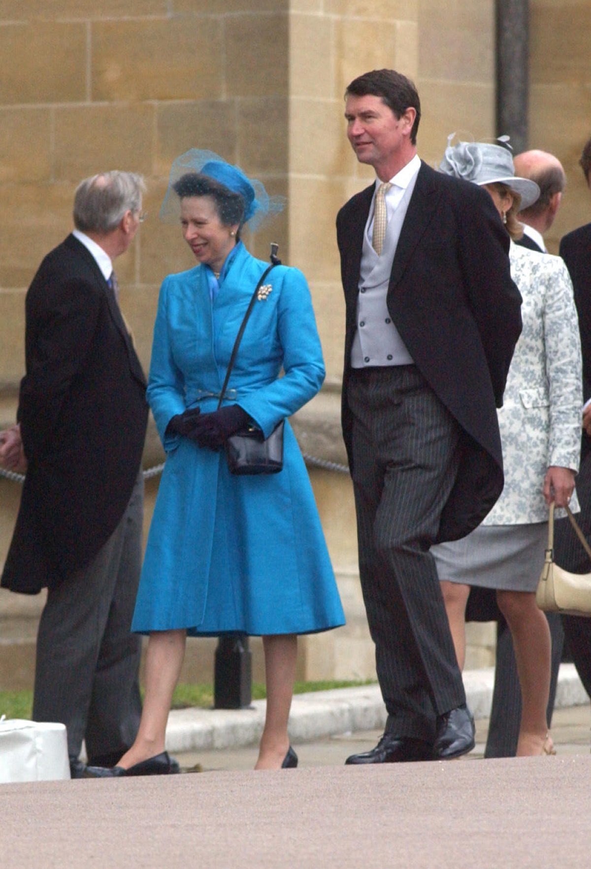 The Princess Royal and Rear Admiral Timothy Laurence attend the blessing of the marriage of the Prince of Wales and the Duchess of Cornwall at St. George's Chapel, Windsor on April 9, 2005 (Fiona Hanson/PA Images/Alamy)