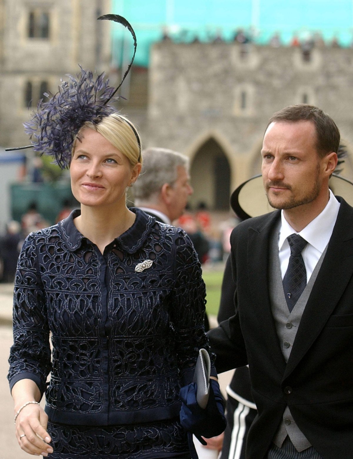 The Crown Prince and Crown Princess of Norway attend the blessing of the marriage of the Prince of Wales and the Duchess of Cornwall at St. George's Chapel, Windsor on April 9, 2005 (Martyn Hayhow/PA Images/Alamy)