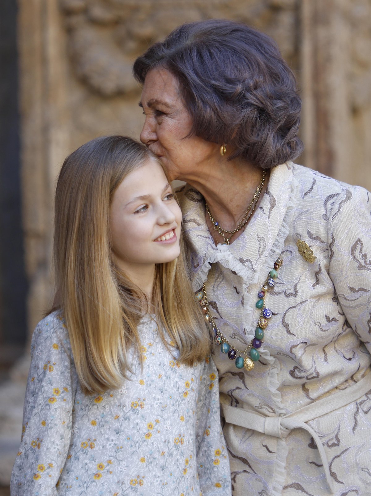 Queen Sofia of Spain, with the Princess of Asturias, attends Easter Sunday mass in Palma de Mallorca on April 1, 2018 (Clara Margais/Zuma Press/Alamy)