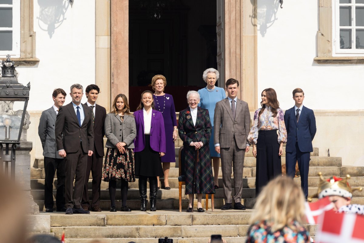 Members of the Danish royal family gather to celebrate Queen Margrethe's 85th birthday at Fredensborg Palace on April 16, 2025 (SOPA Images Limited/Alamy)