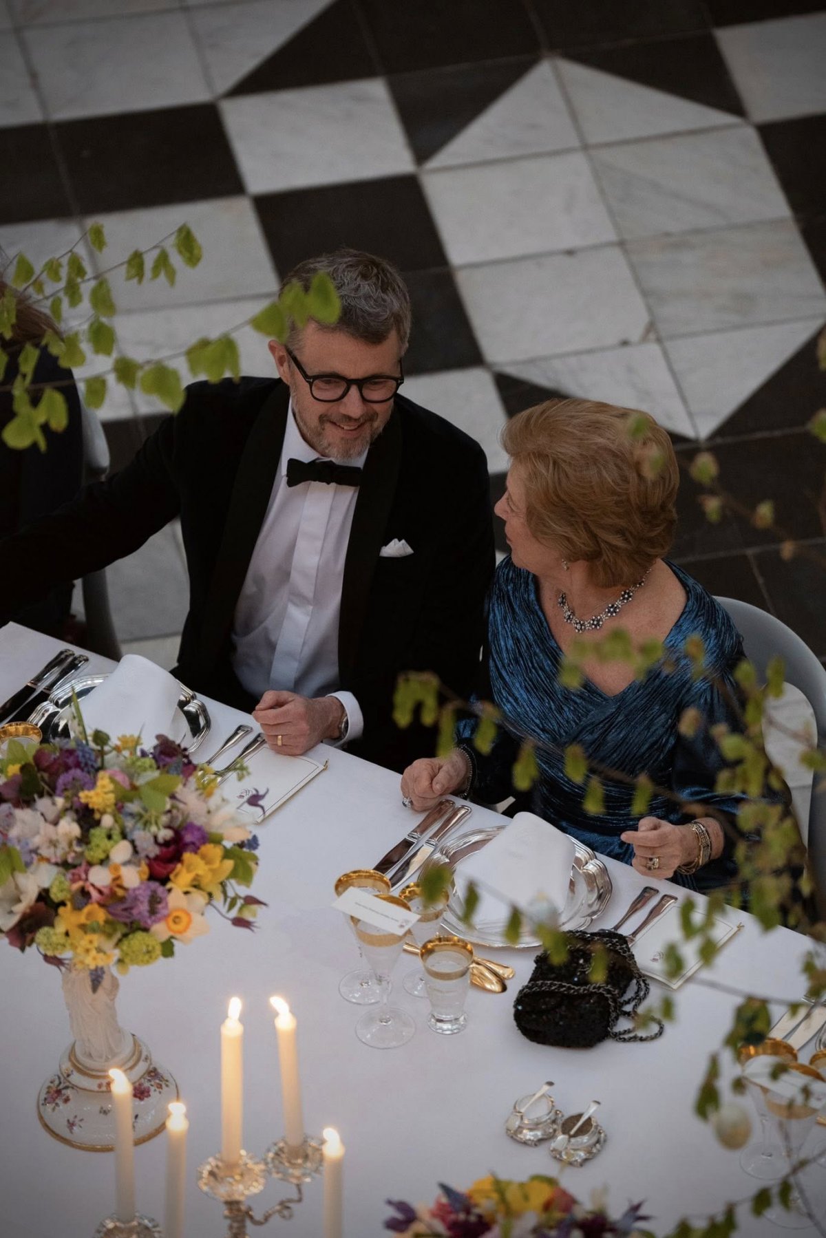 King Frederik X and Queen Anne-Marie attend a private dinner at Fredensborg Palace celebrating Queen Margrethe's 85th birthday on April 16, 2025 (Kongehuset)