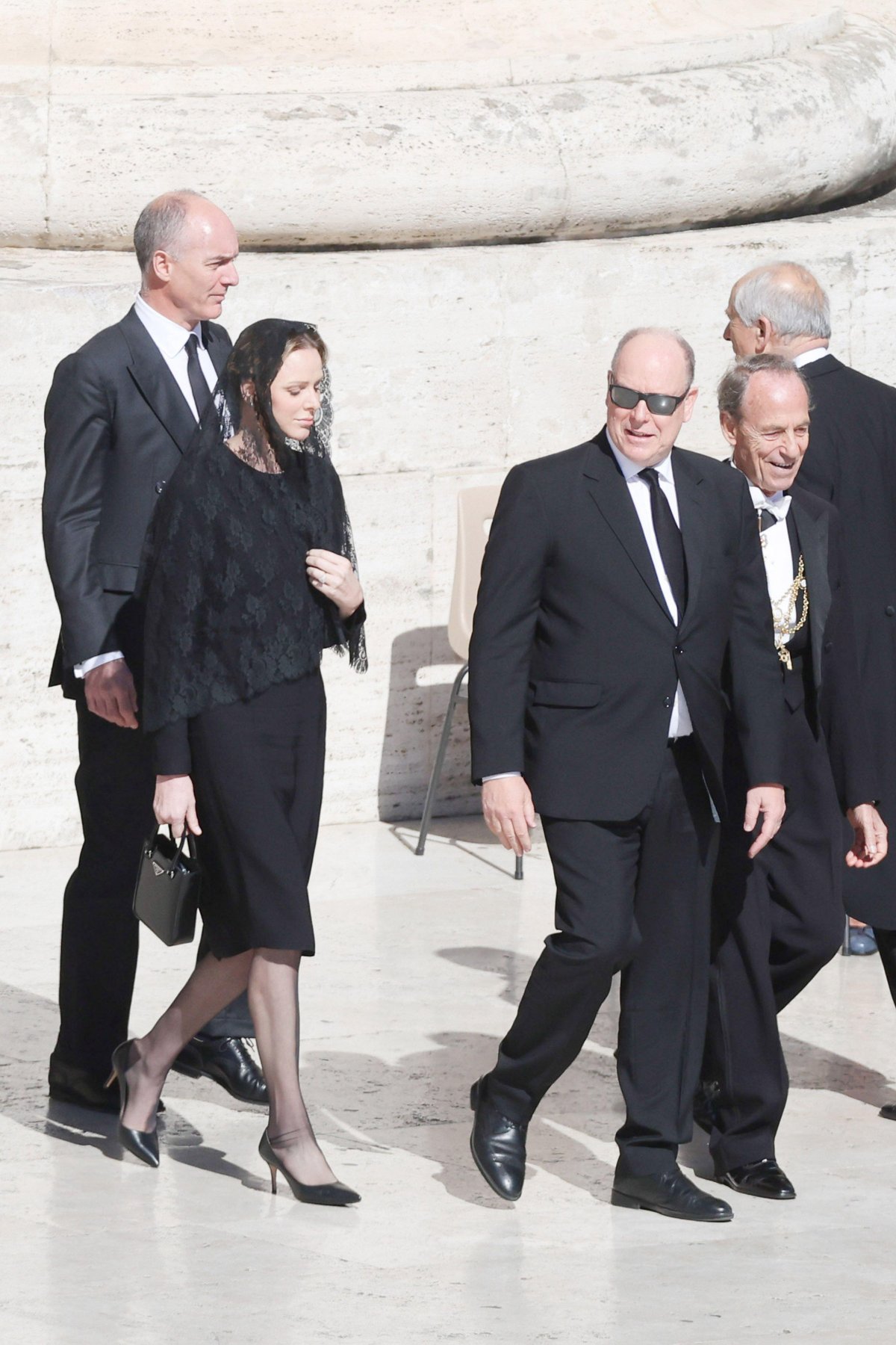 The Prince and Princess of Monaco attend the funeral of Pope Francis in St. Peter's Square at the Vatican on April 26, 2025 (IPA/Alamy)
