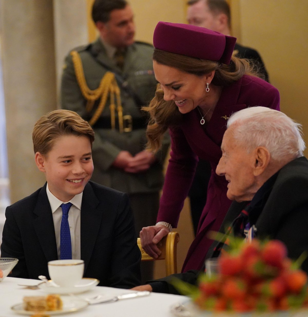 Prince George of Wales and the Princess of Wales join World War II veterans at a tea party in Buckingham Palace on May 5, 2025 (Yui Mok/PA Images/Alamy)