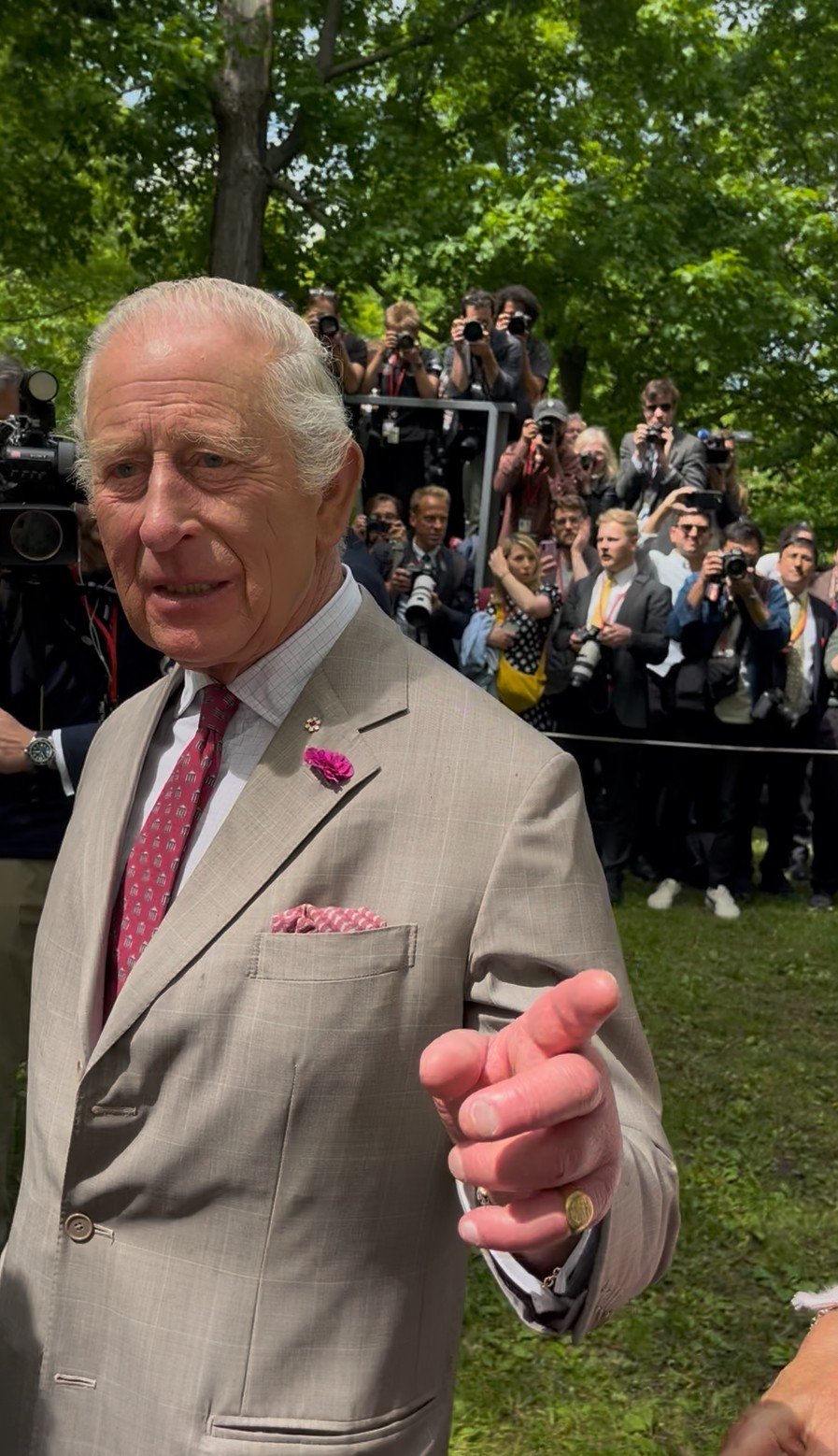 King Charles III is pictured during a walkabout after a tree planting ceremony at Rideau Hall in Ottawa on May 26, 2025 (Photo generously shared by reader Ranae)