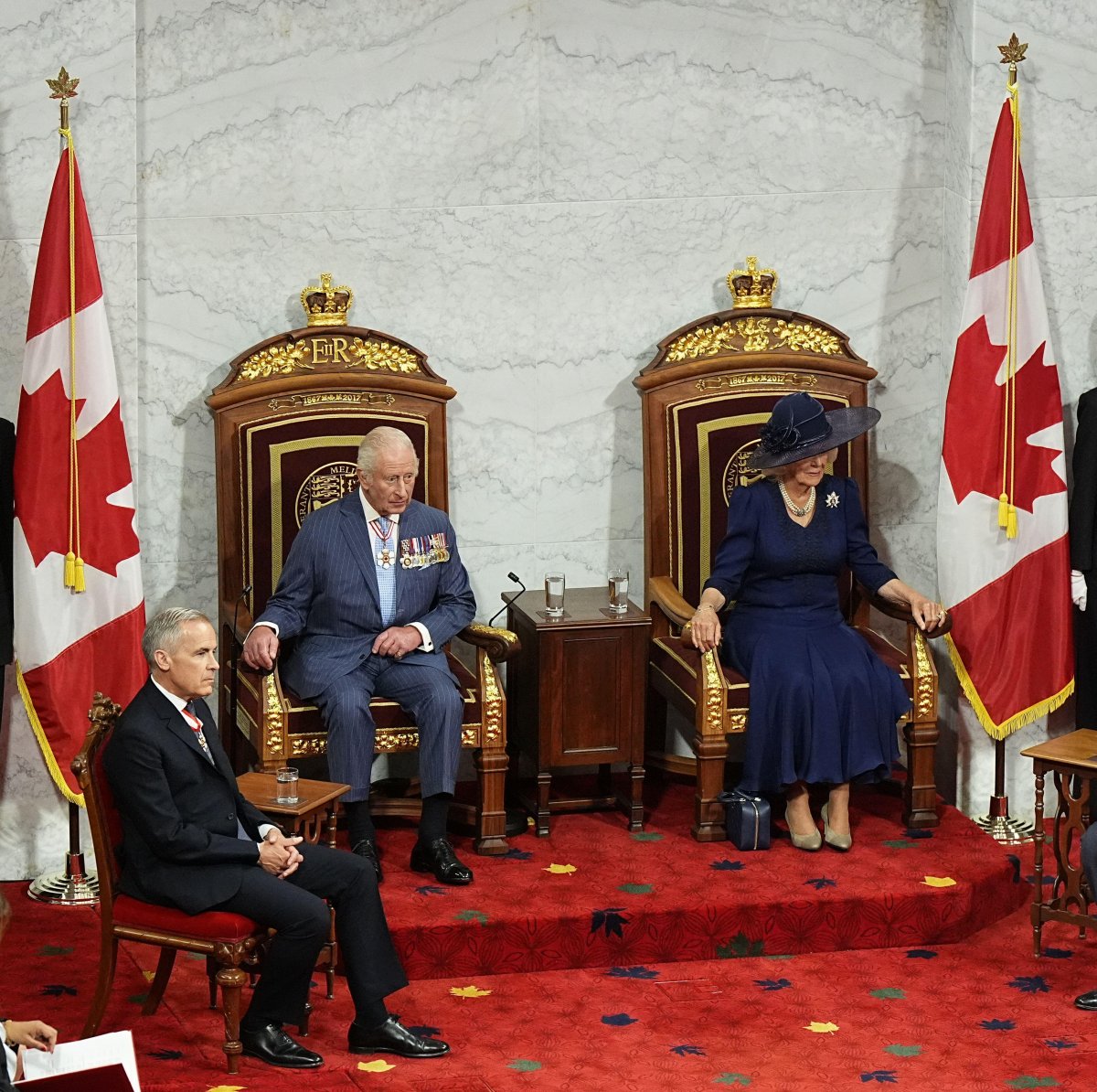 King Charles III and Queen Camilla attend the Opening of Parliament at the Senate of Canada Building in Ottawa on May 27, 2025 (Aaron Chown/PA Images/Alamy)