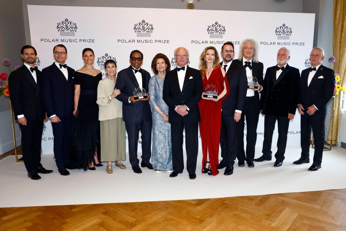 Members of the Swedish royal family pose with laureates and their family members at the Grand Hotel in Stockholm during the Polar Music Prize presentation on May 27, 2025 (Stefan Jerrevång/TT News Agency/Alamy)