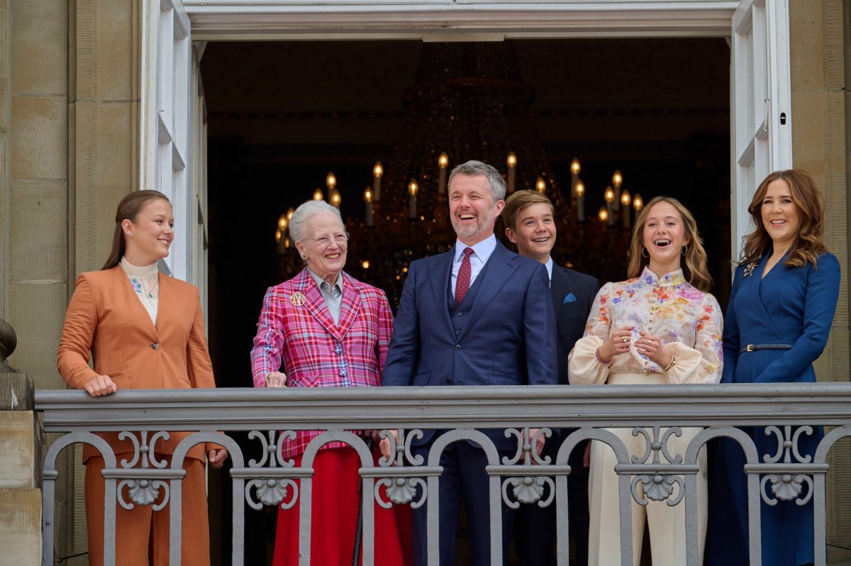 Members of the Danish royal family celebrate King Frederik X's birthday on the palace balcony at Amalienborg on May 26, 2025 (Stefan Lindblom/TT News Agency/Alamy)