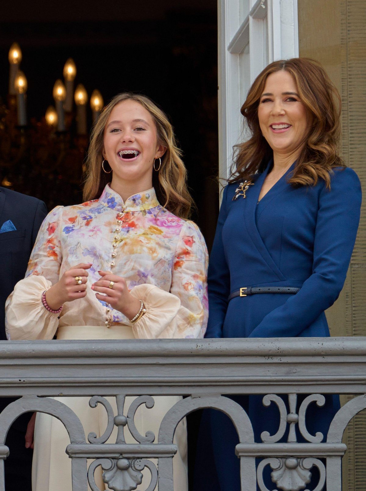 Princess Josephine and Queen Mary of Denmark celebrate King Frederik X's birthday on the palace balcony at Amalienborg on May 26, 2025 (Stefan Lindblom/TT News Agency/Alamy)