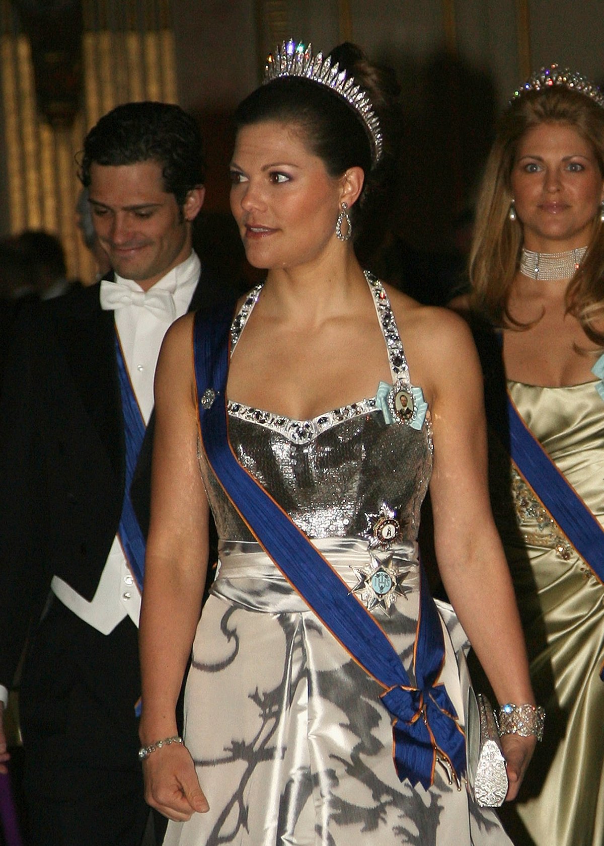 Prince Carl Philip, Crown Princess Victoria, and Princess Madeleine of Sweden attend a state banquet in honor of the visiting Grand Duke of Luxembourg at the Royal Palace in Stockholm on April 15, 2008 (Dan Kitwood/Getty Images)