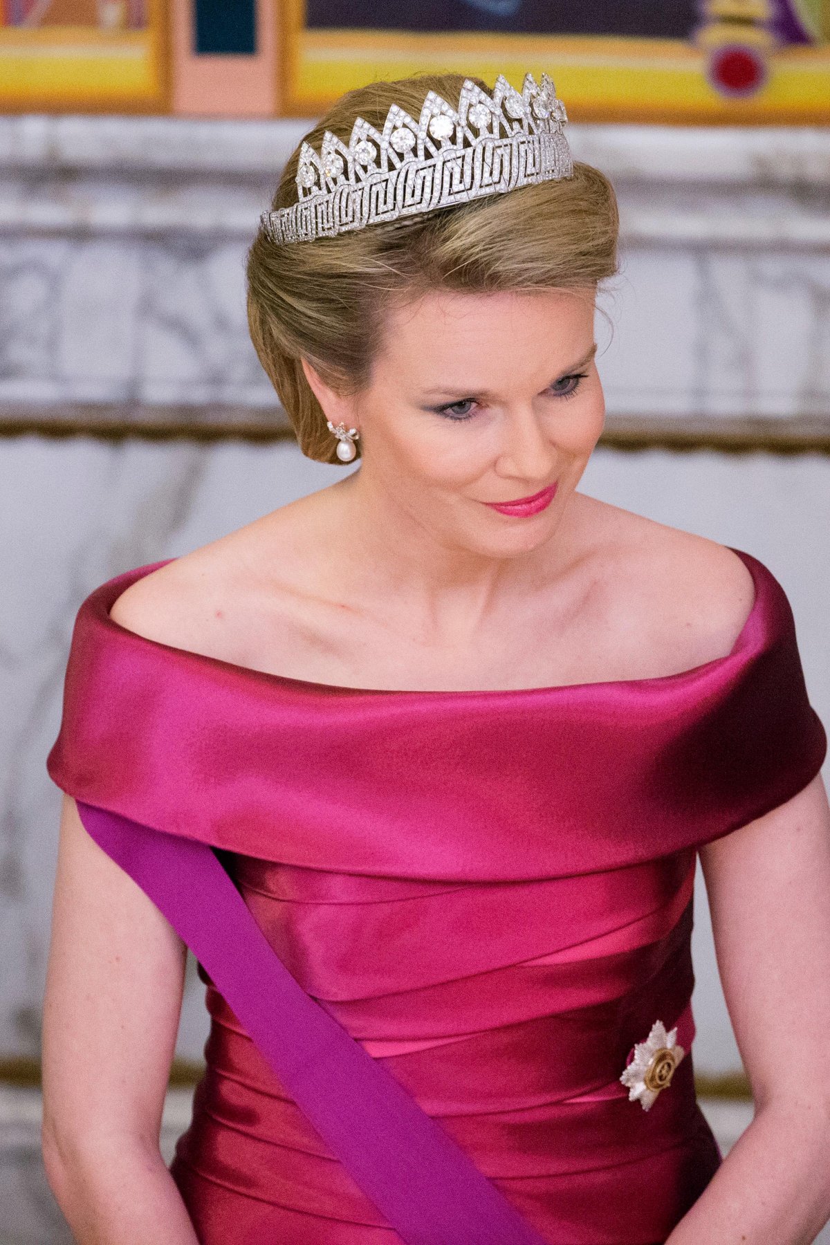 The Queen of the Belgians attends a gala dinner celebrating the 75th birthday of Queen Margrethe II of Denmark at Christiansborg Palace in Copenhagen on April 15, 2015 (DPA Picture Alliance/Alamy)
