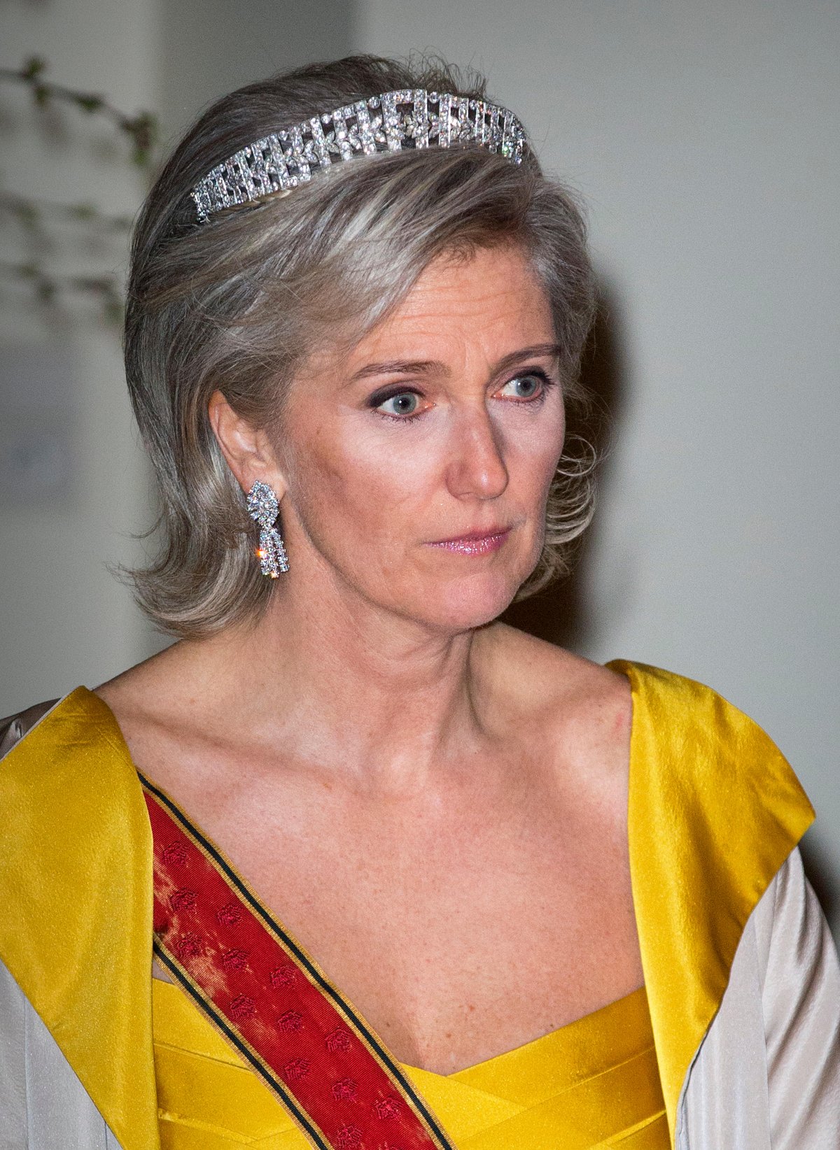Princess Astrid of Belgium attends a state banquet in honor of the President of Germany at the Palace of Laeken on March 8, 2016 (Patrick van Katwijk/DPA Picture Alliance/Alamy)