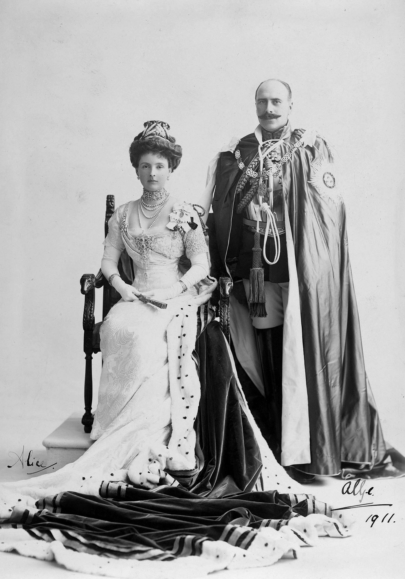 Prince and Princess Alexander of Teck in their coronation ensembles, June 1911 (Royal Collection Trust)