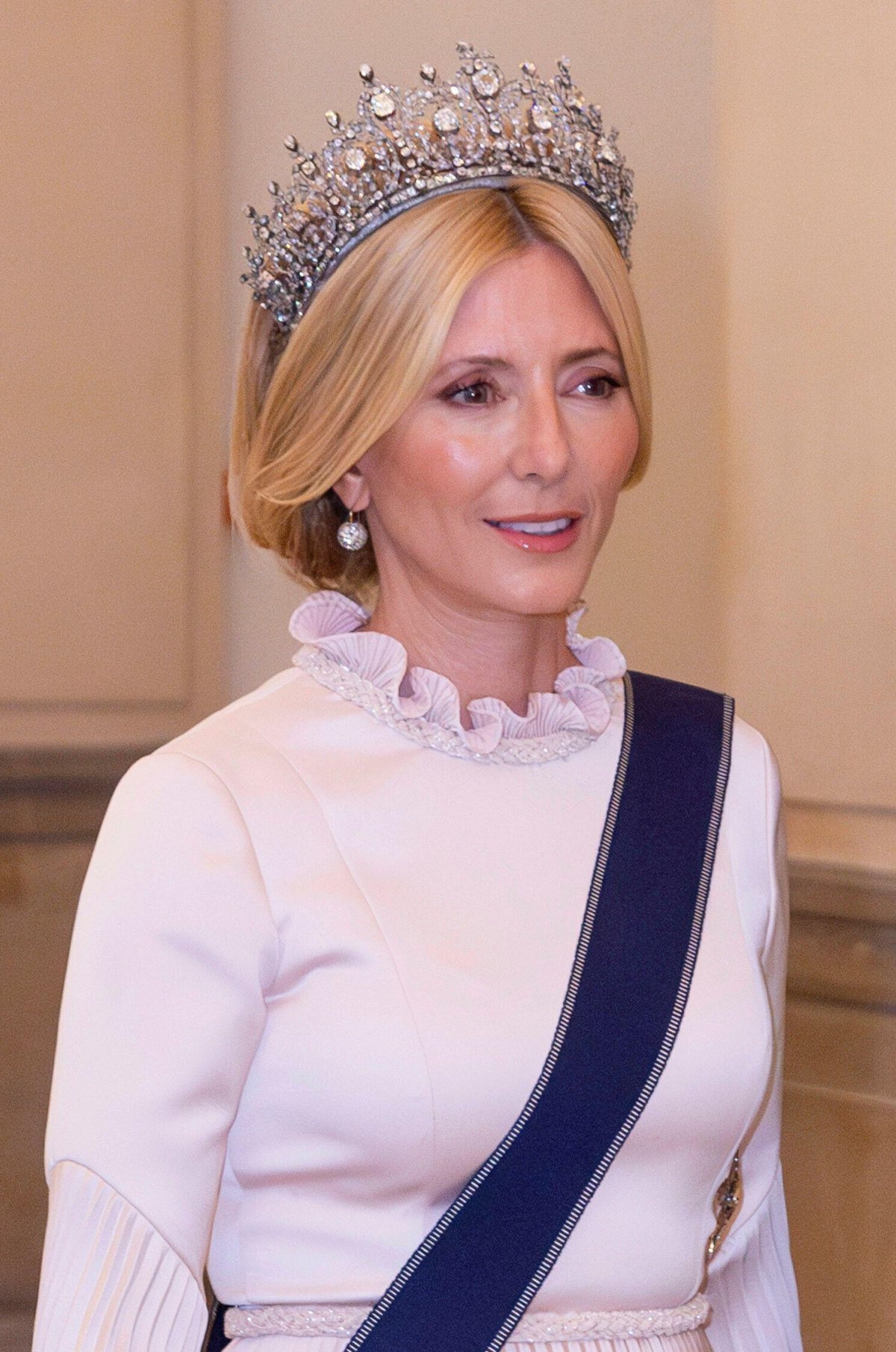 Crown Princess Marie-Chantal attends a gala banquet celebrating the 18th birthday of Prince Christian of Denmark at Christiansborg Palace in Copenhagen on October 15, 2023 (Patrick van Katwijk/DPA Picture Alliance/Alamy)
