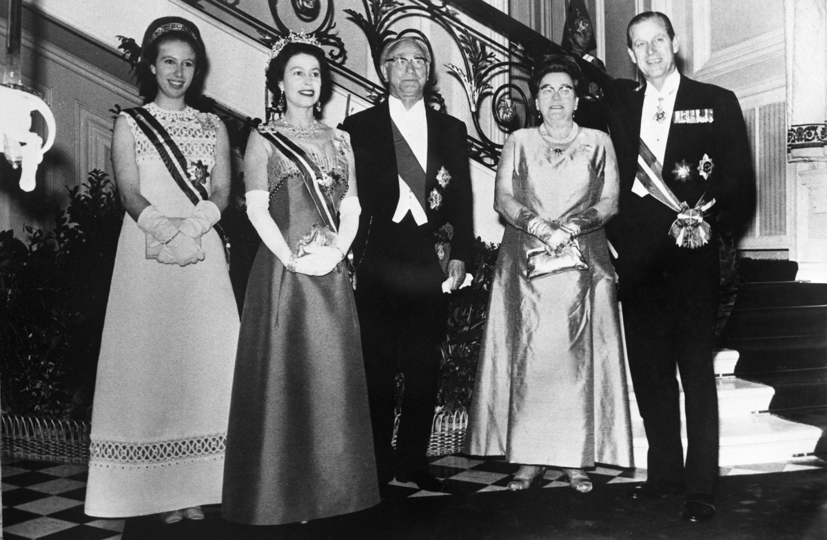 Queen Elizabeth II and the Duke of Edinburgh, with Princess Anne, host a return banquet for the President and First Lady of Austria at the British Embassy in Vienna on May 7, 1969 (Smith Archive/Alamy)