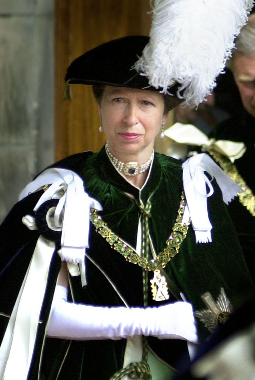 The Princess Royal leaves St. Giles' Cathedral in Edinburgh after her Order of the Thistle installation on July 4, 2001 (David Cheskin/PA Images/Alamy)