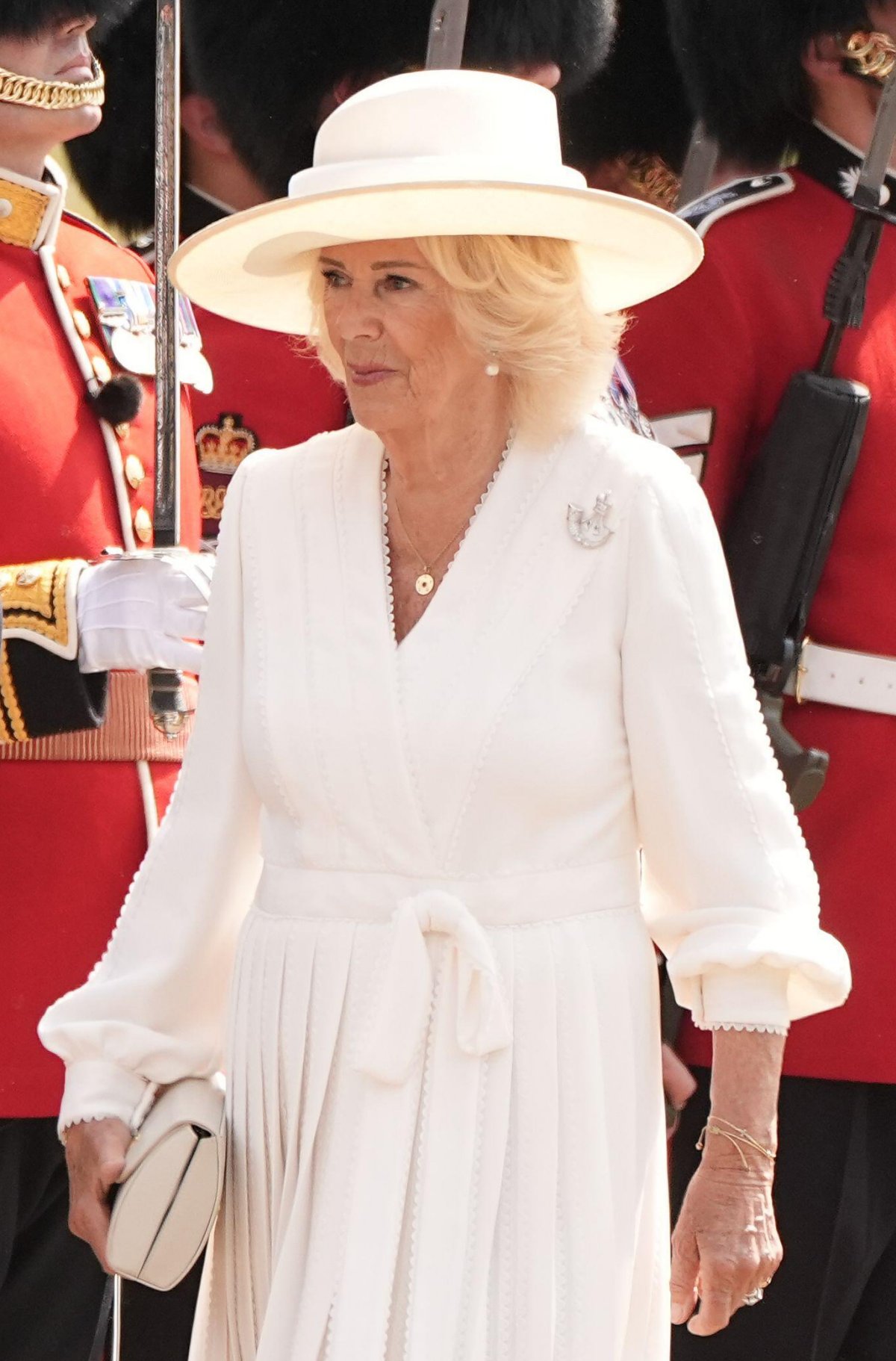Queen Camilla arrives for a service of remembrance to mark the 80th anniversary of VJ Day at the National Memorial Arboretum in Staffordshire on August 15, 2025 (Aaron Chown/PA Images/Alamy)