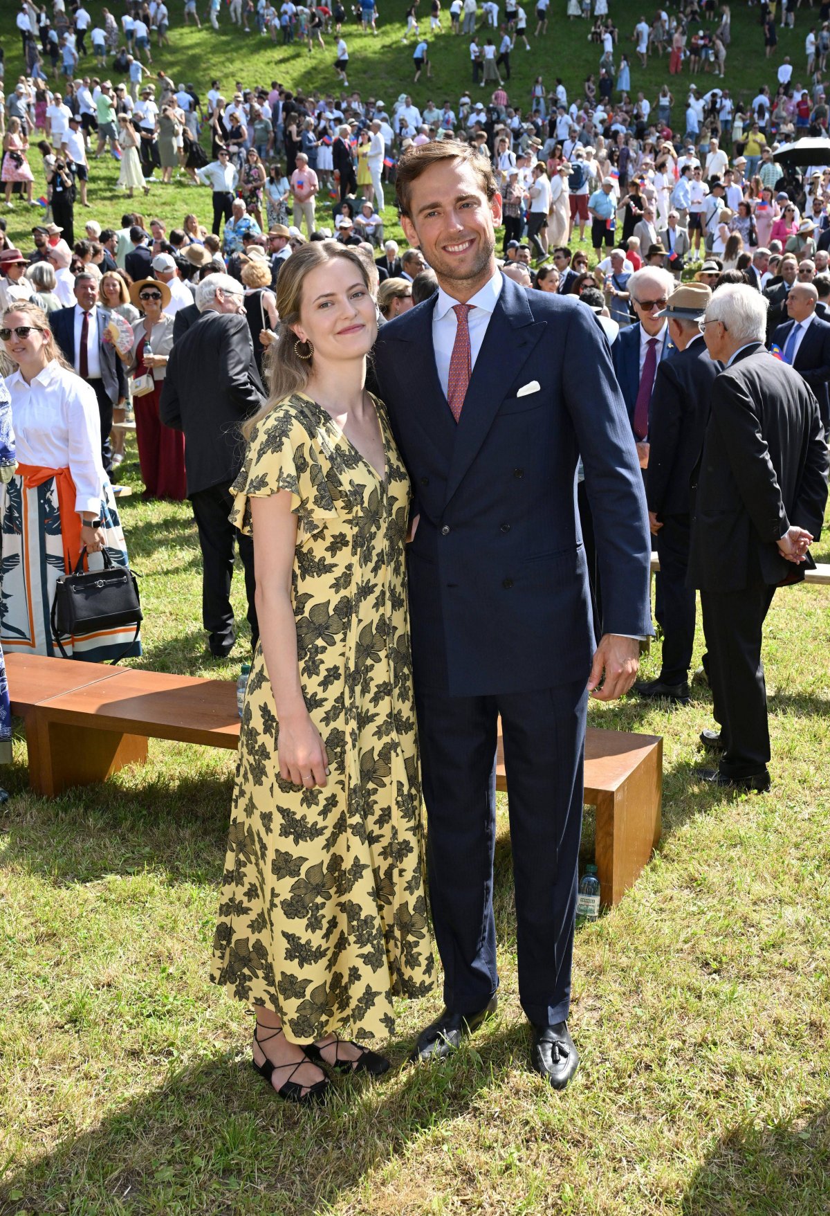 Princess Marie-Caroline of Liechtenstein and Leopoldo Vollmer attend National Day celebrations on the grounds of Vaduz Castle on August 15, 2025 (Imago/Alamy)