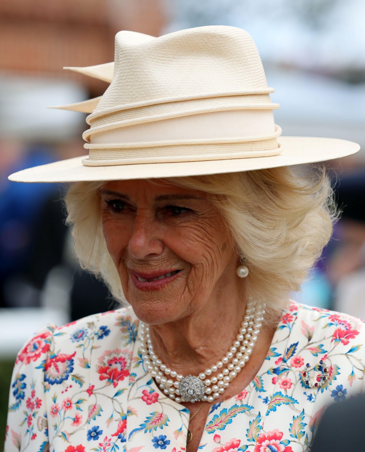 Queen Camilla attends the Sky Bet Ebor Festival at York Racecourse on August 21, 2025 (Richard Sellers/PA Images/Alamy)